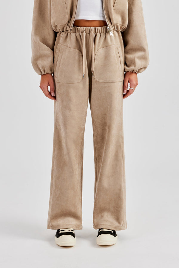 Suede Wide Leg Trouser- Beige