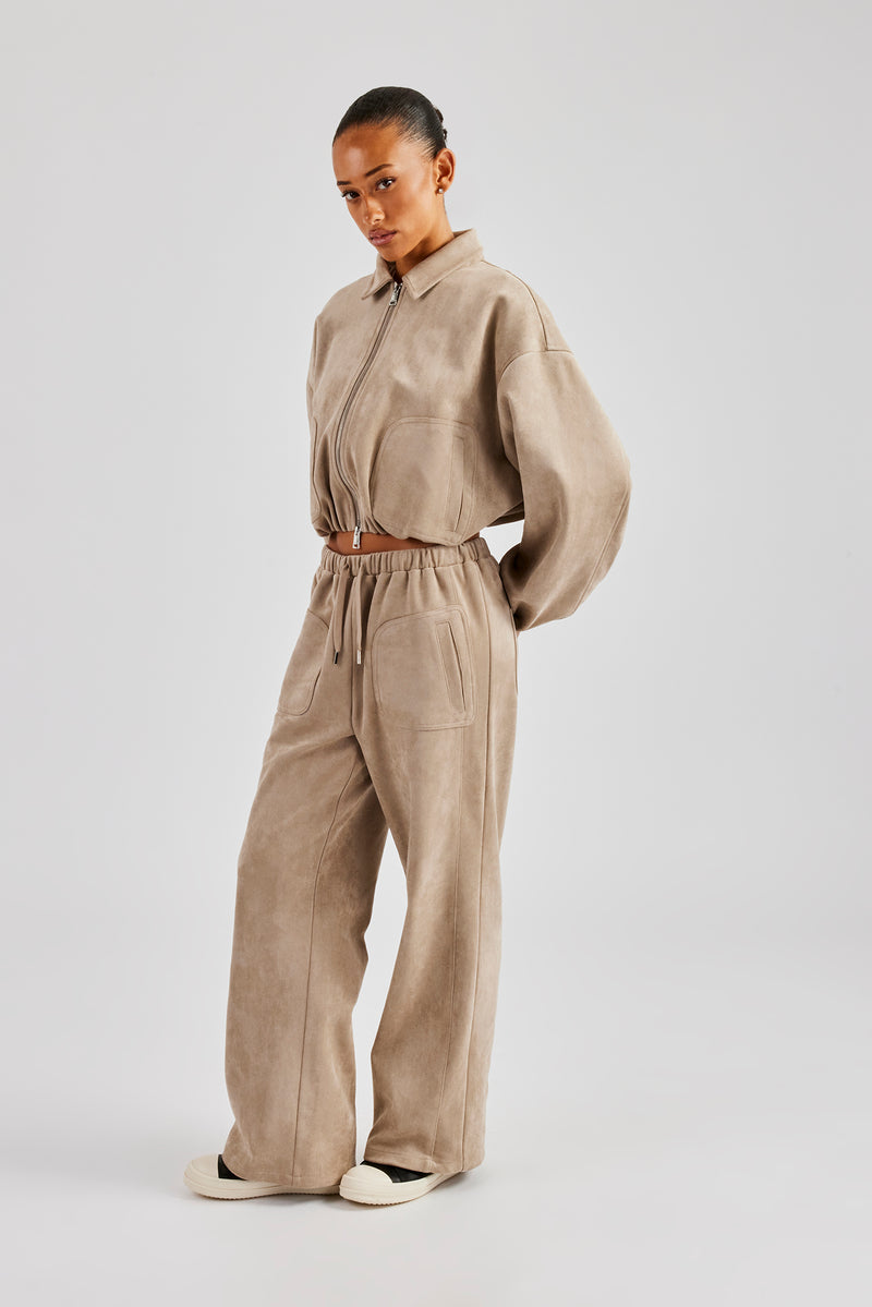 Suede Wide Leg Trouser- Beige