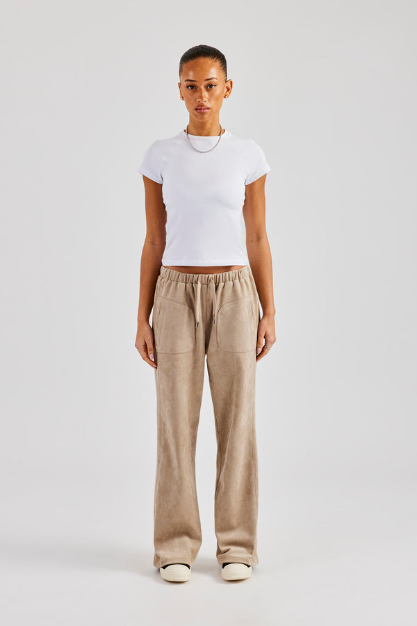 Suede Wide Leg Trouser- Beige