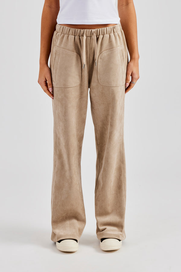 Suede Wide Leg Trouser- Beige