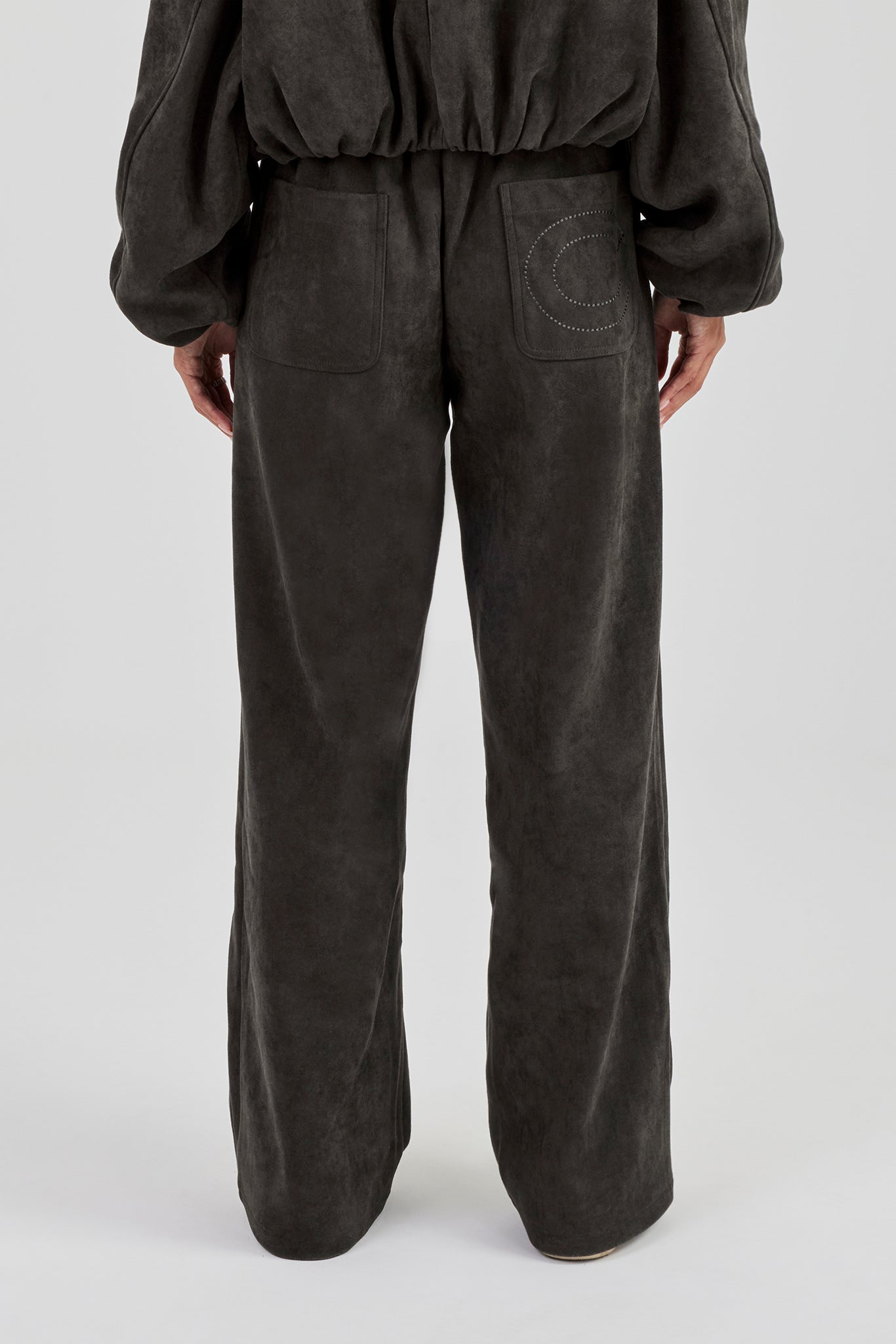 Suede Wide Leg Trouser - Charcoal