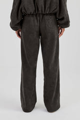 Suede Wide Leg Trouser - Charcoal