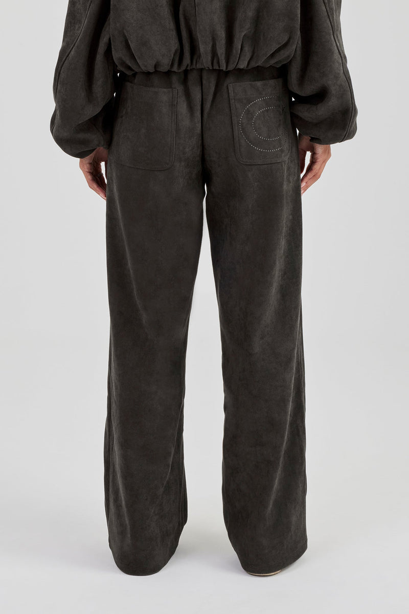 Suede Wide Leg Trouser - Charcoal