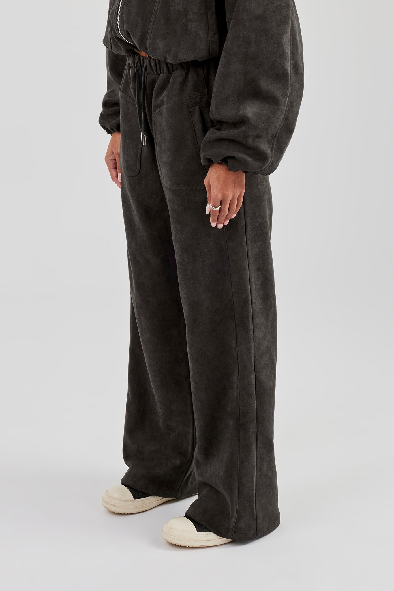 Suede Wide Leg Trouser - Charcoal