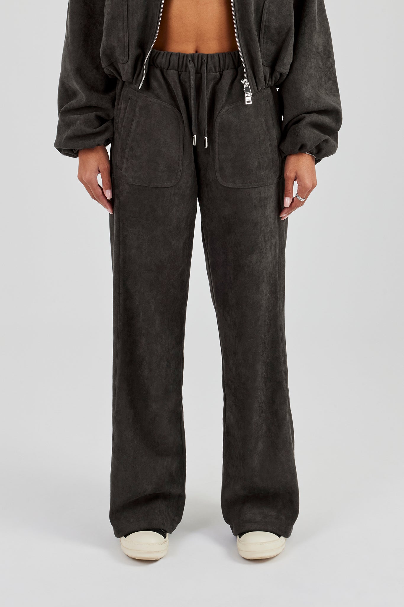 Suede Wide Leg Trouser - Charcoal