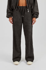 Suede Wide Leg Trouser - Charcoal