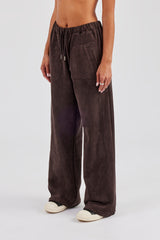 Suede Wide Leg Trouser - Chocolate