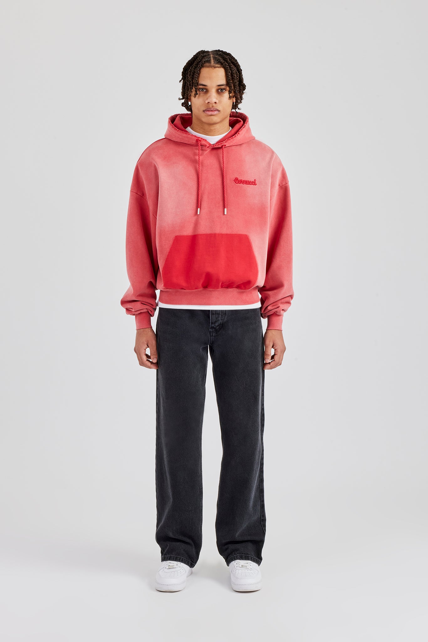 Washed Pocket Boxy Hoodie - Red