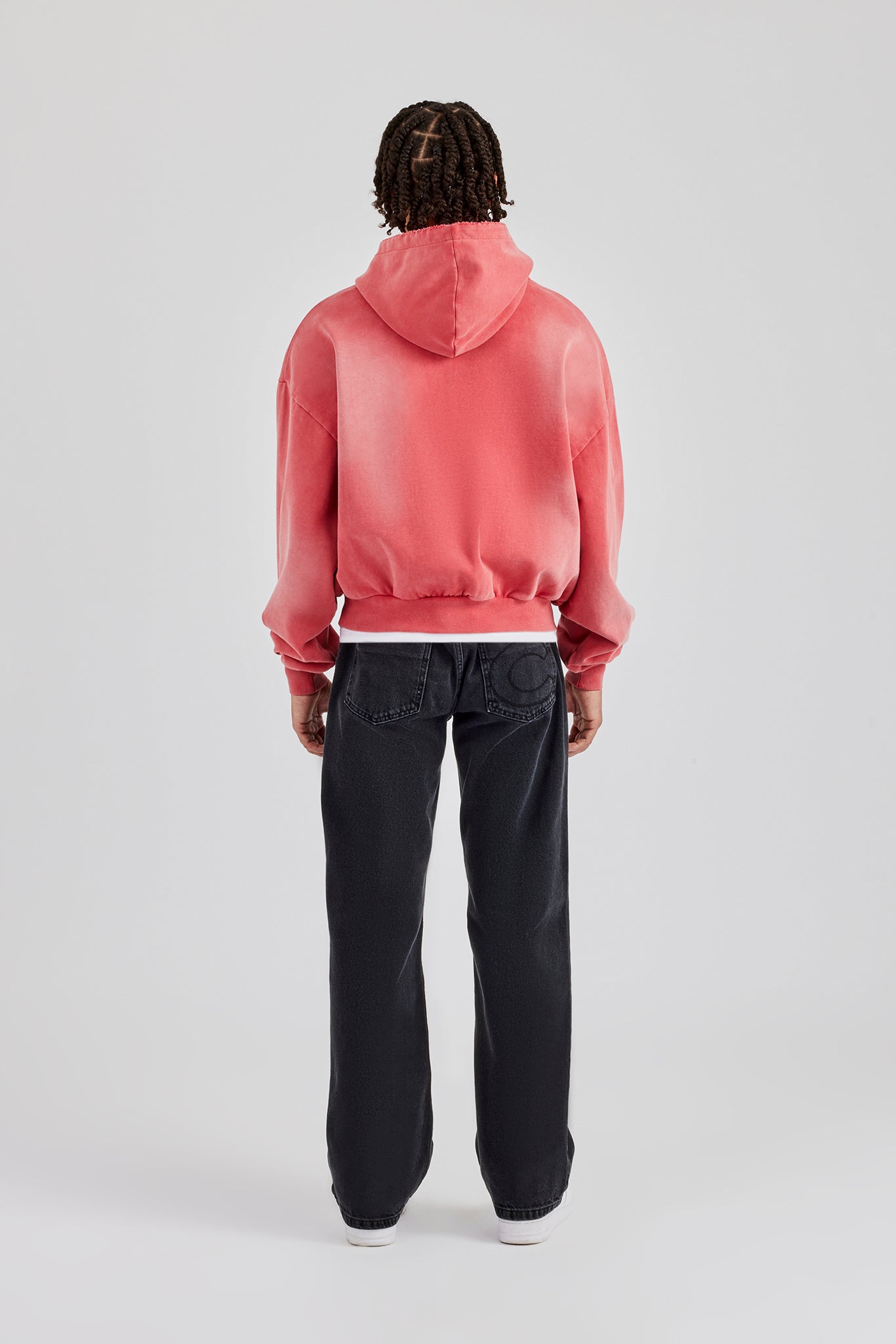 Washed Pocket Boxy Hoodie - Red