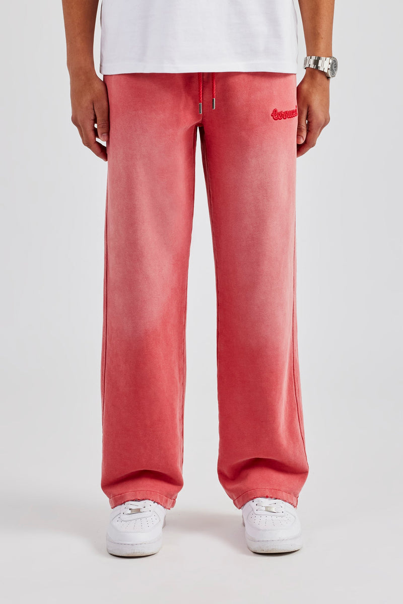 Washed Straight Leg Joggers - Red