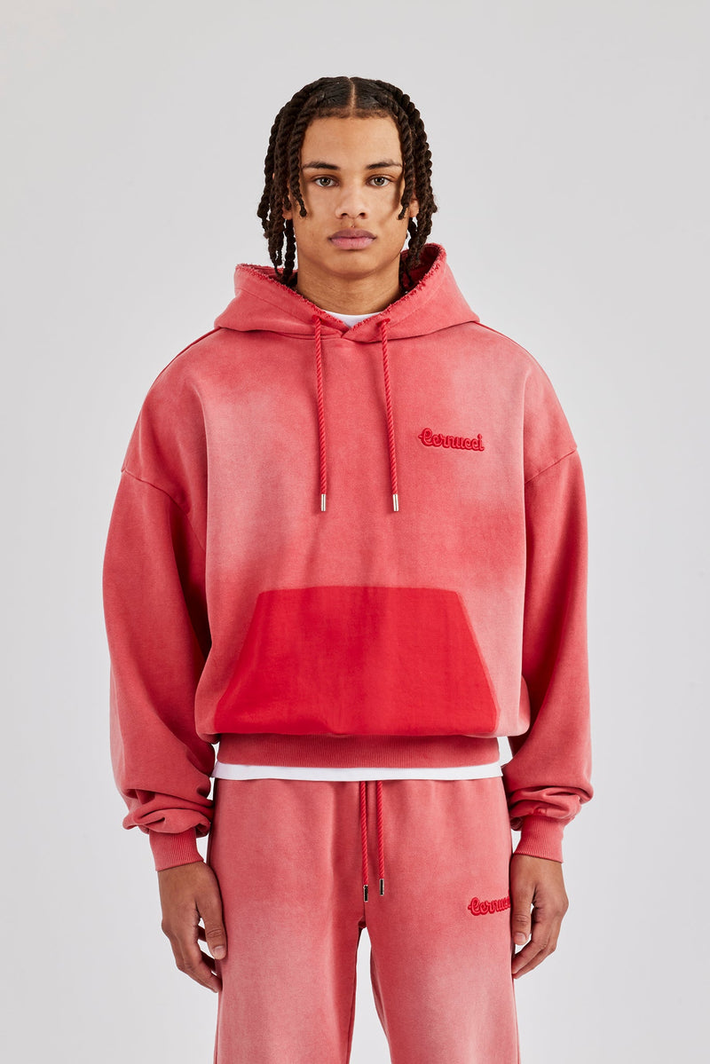 Washed Pocket Boxy Hoodie - Red