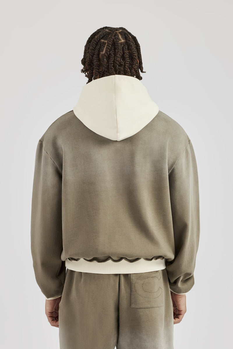 Ombre Wash Contrast Pocket Hoodie Khaki