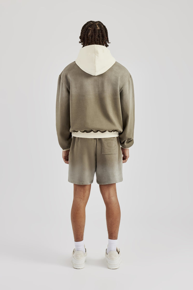 Ombre Wash Contrast Pocket Hoodie & Short Khaki