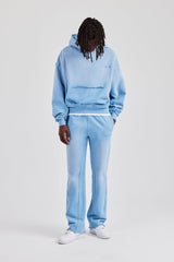 Washed Boxy Raw Edge Pocket Hooded Tracksuit - Blue 