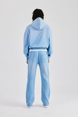 Washed Boxy Raw Edge Pocket Hooded Tracksuit - Blue 