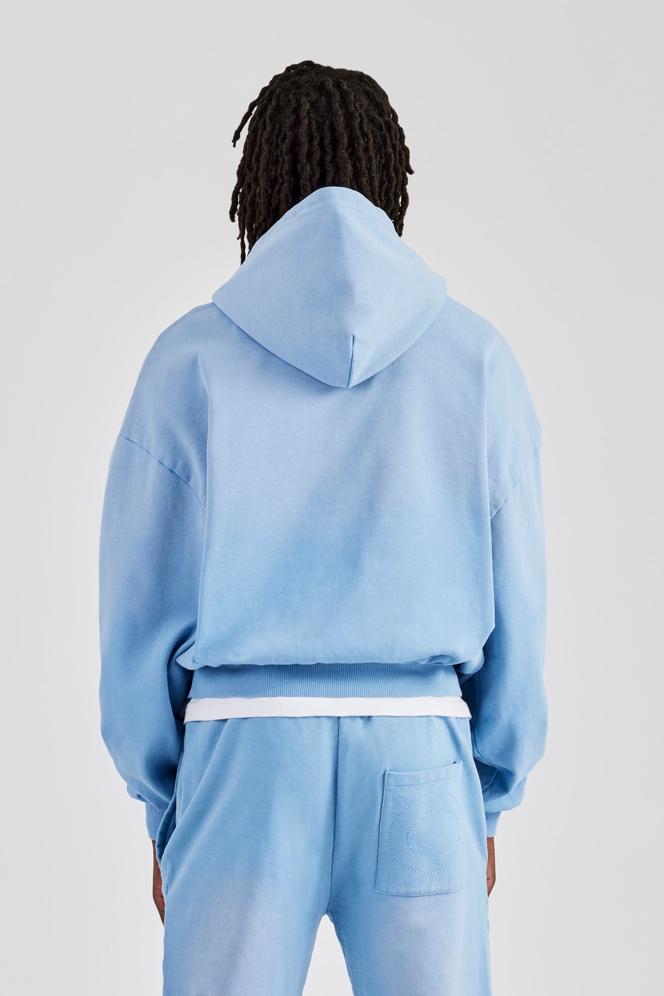 Washed Boxy Raw Edge Pocket Hoodie - Blue | Mens Hoodies & Sweats