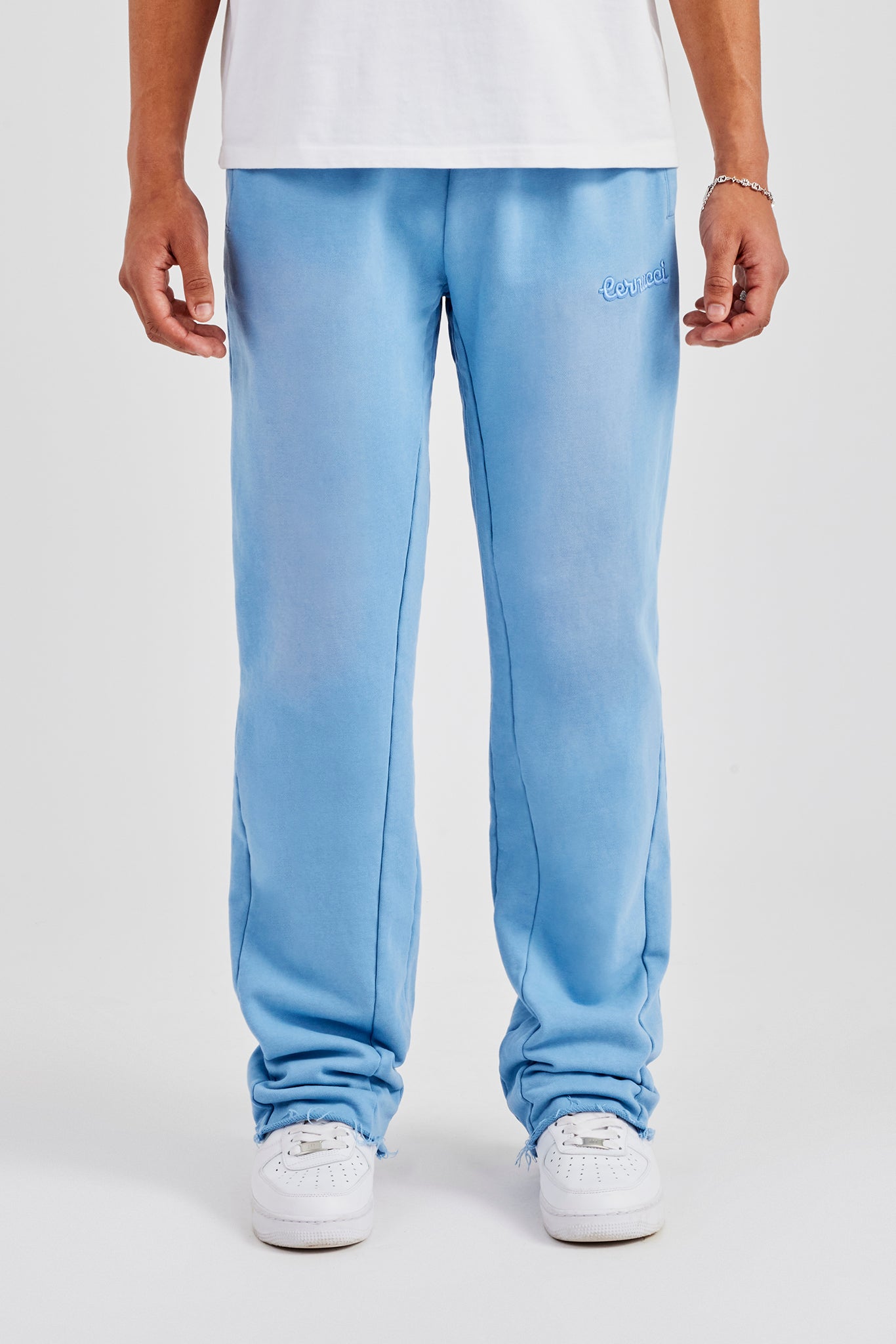 Washed Slim Flare Joggers - Blue