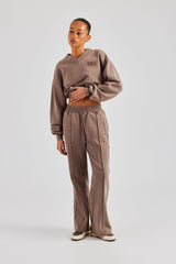 Washed Cropped V Neck Sweat & Wide Leg Jogger - Mauve