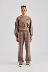 Washed Cropped V Neck Sweat & Wide Leg Jogger - Mauve