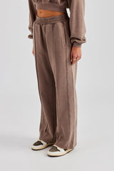 Washed Seam Detail Wide Leg Joggers - Mauve