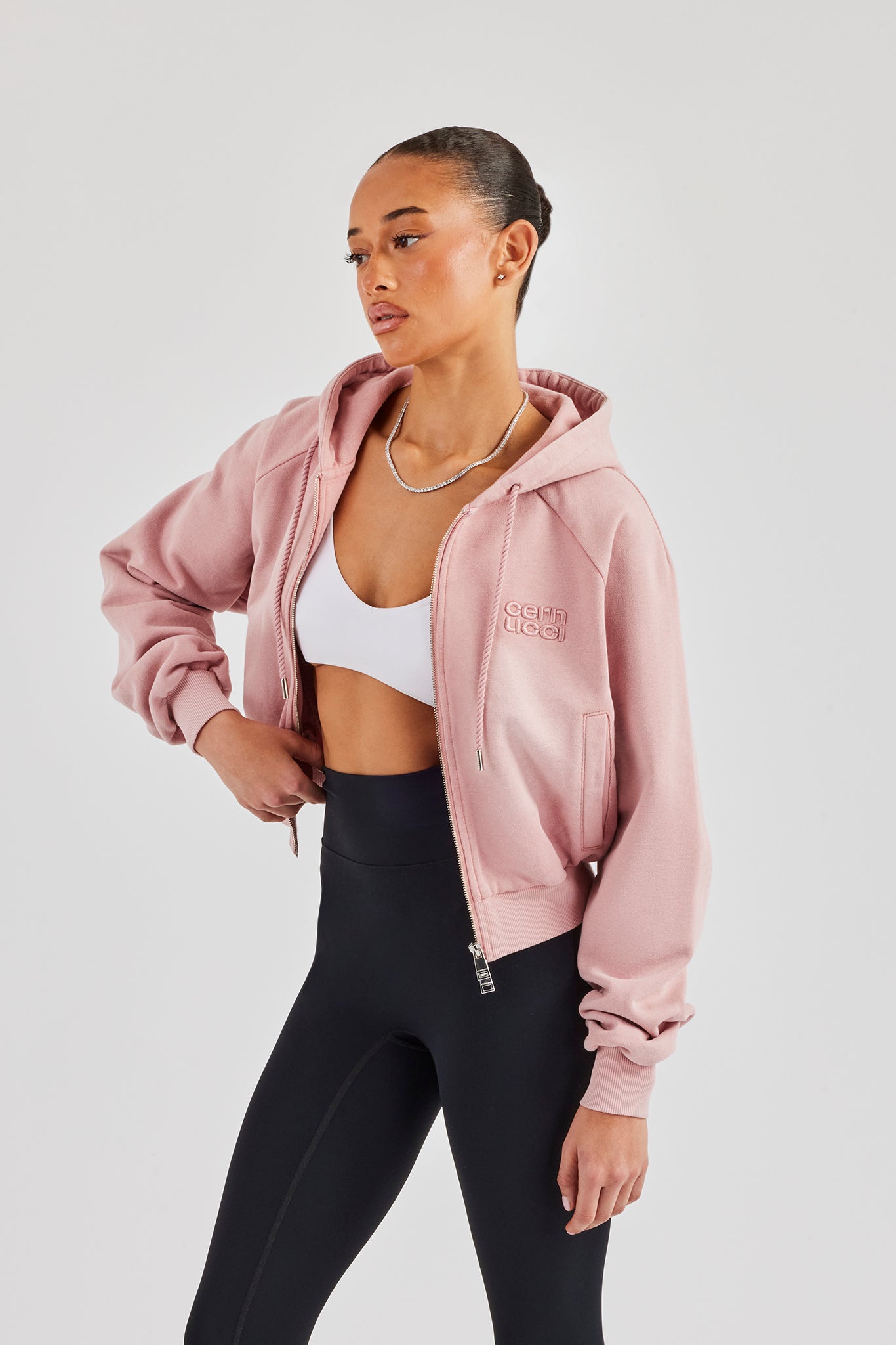 Washed Raglan Zip Through Hoodie - Pink