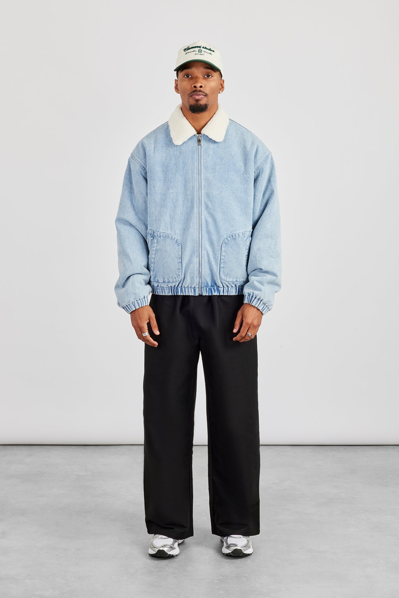 Borg Lined Denim Bomber- Light Blue