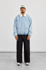 Borg Lined Denim Bomber- Light Blue