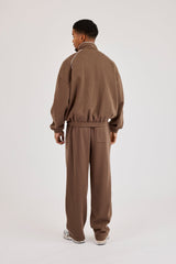 Waffle Funnel Neck With Piping & Relaxed Jogger - Brown