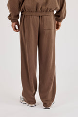 Waffle Relaxed Jogger With Piping - Brown