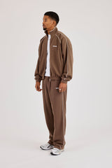 Waffle Funnel Neck With Piping & Relaxed Jogger - Brown