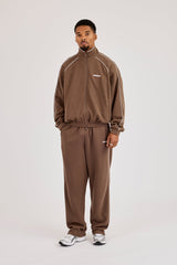 Waffle Funnel Neck With Piping & Relaxed Jogger - Brown