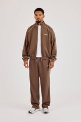 Waffle Funnel Neck With Piping - Brown