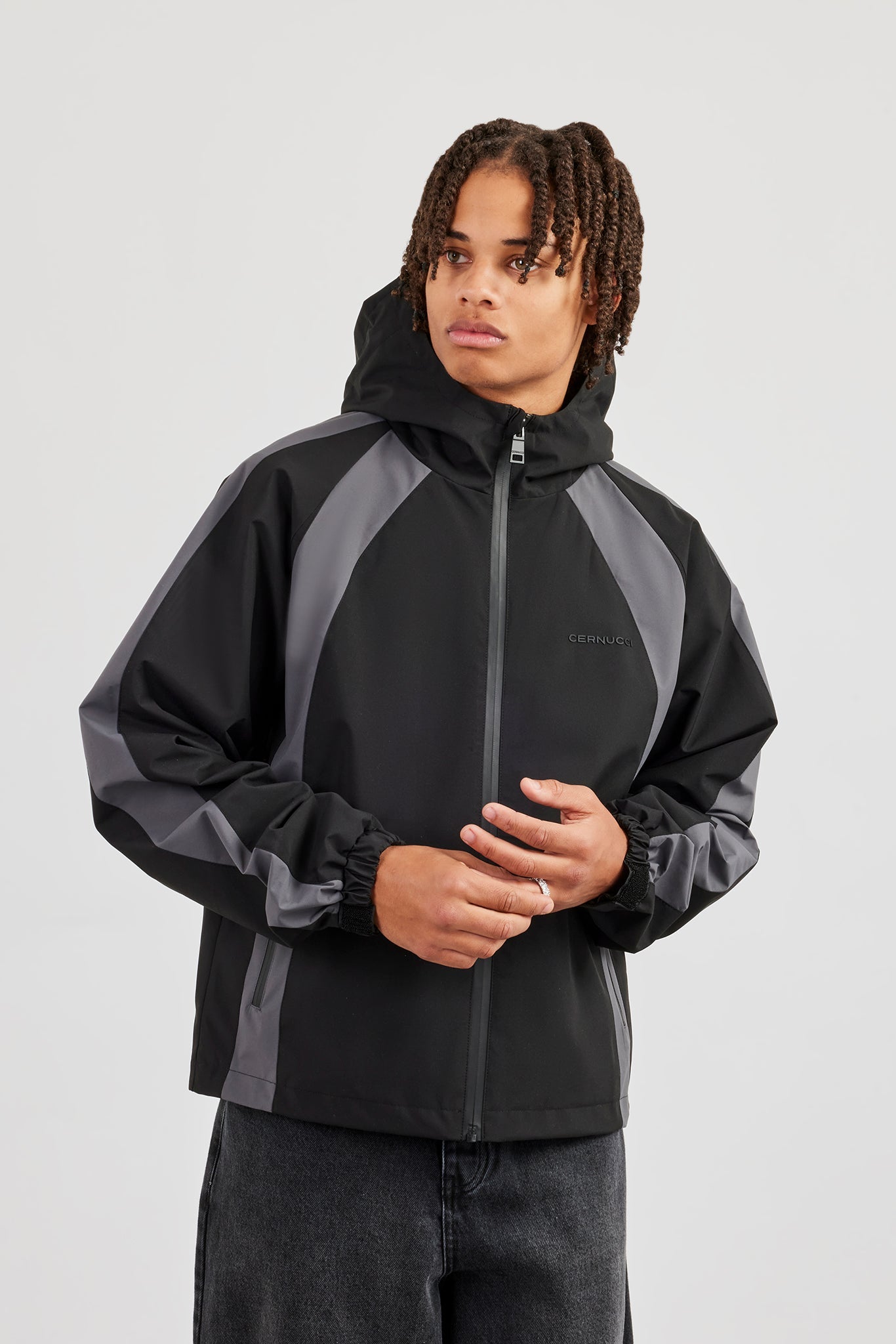 Nylon Track Jacket With Panels - Black