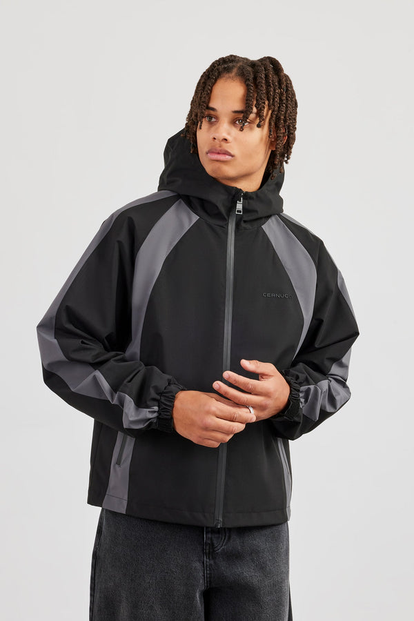 Nylon Track Jacket With Panels - Black