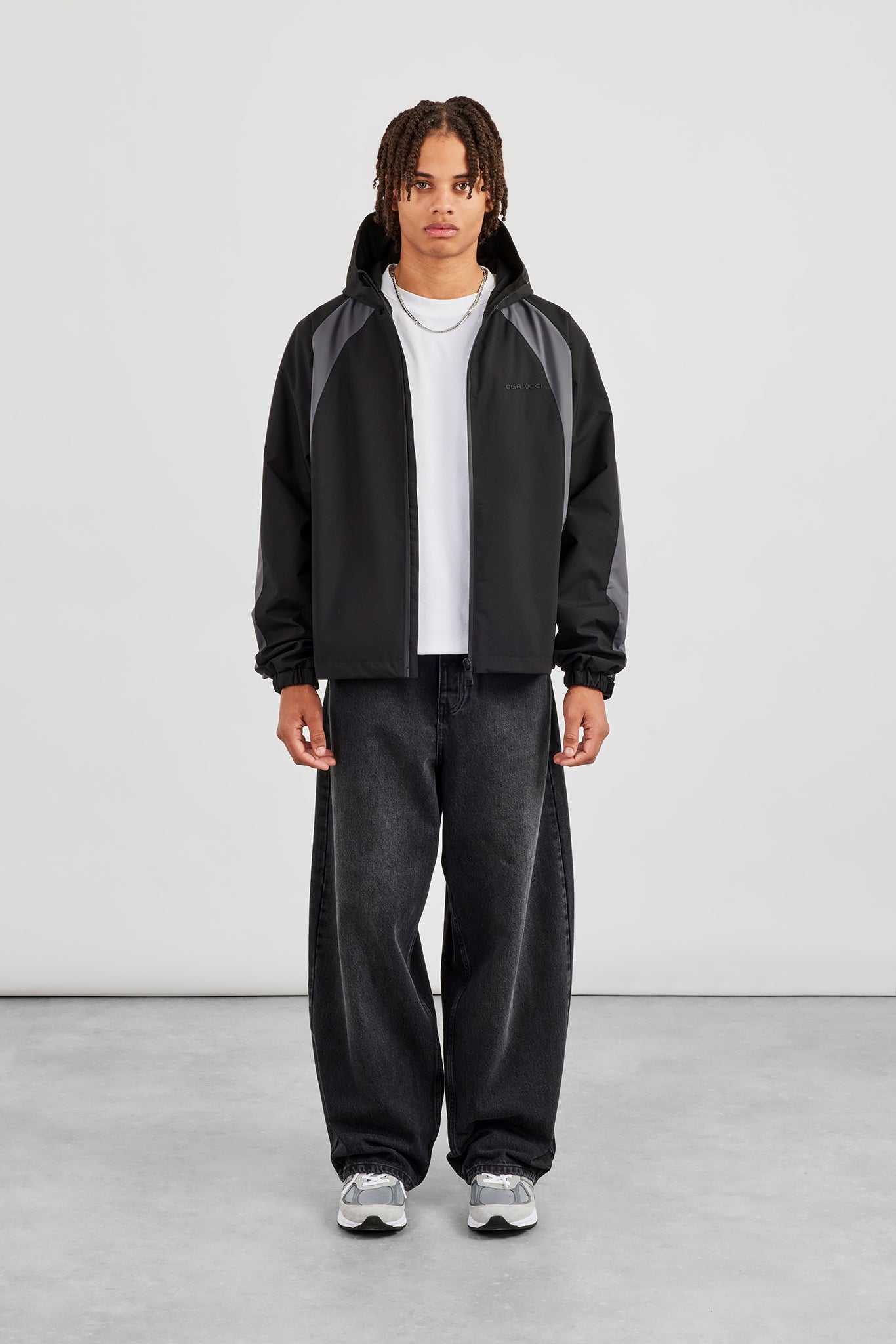 Nylon Track Jacket With Panels - Black