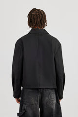 Boxy Twill Harrington Jacket - Black