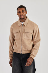 Textured Utility Bomber - Beige