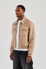 Textured Utility Bomber - Beige