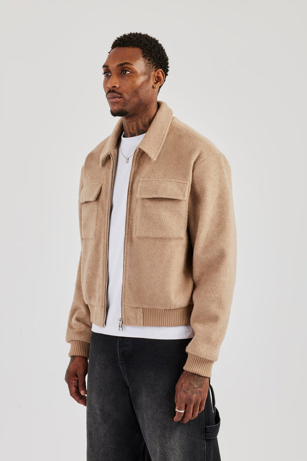 Textured Utility Bomber - Beige