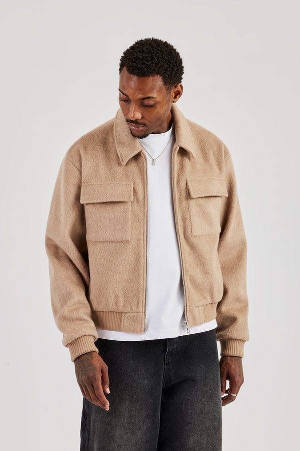 Textured Utility Bomber - Beige