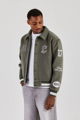 Varsity Badge Harrington Bomber - Grey