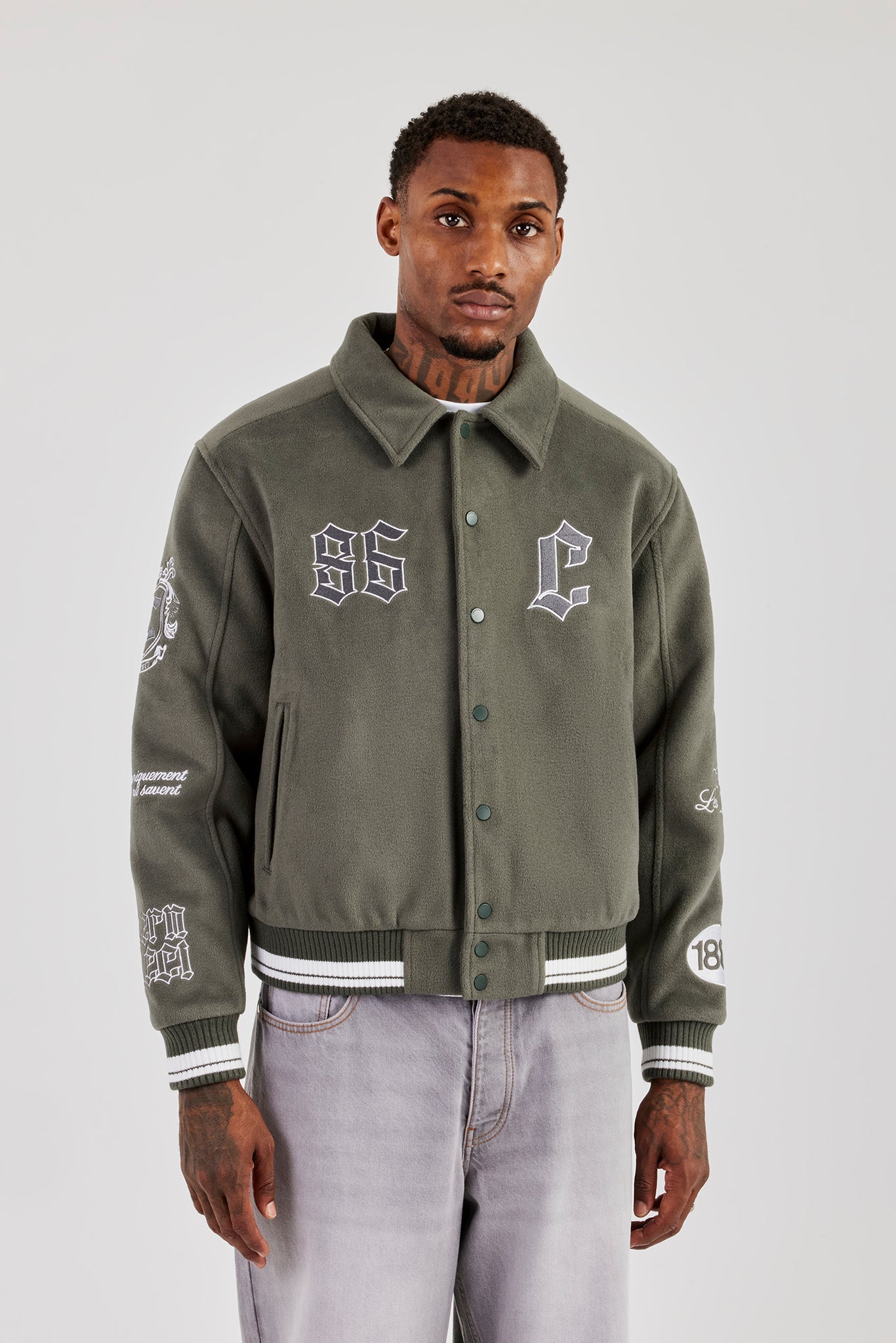 Varsity Badge Harrington Bomber - Grey