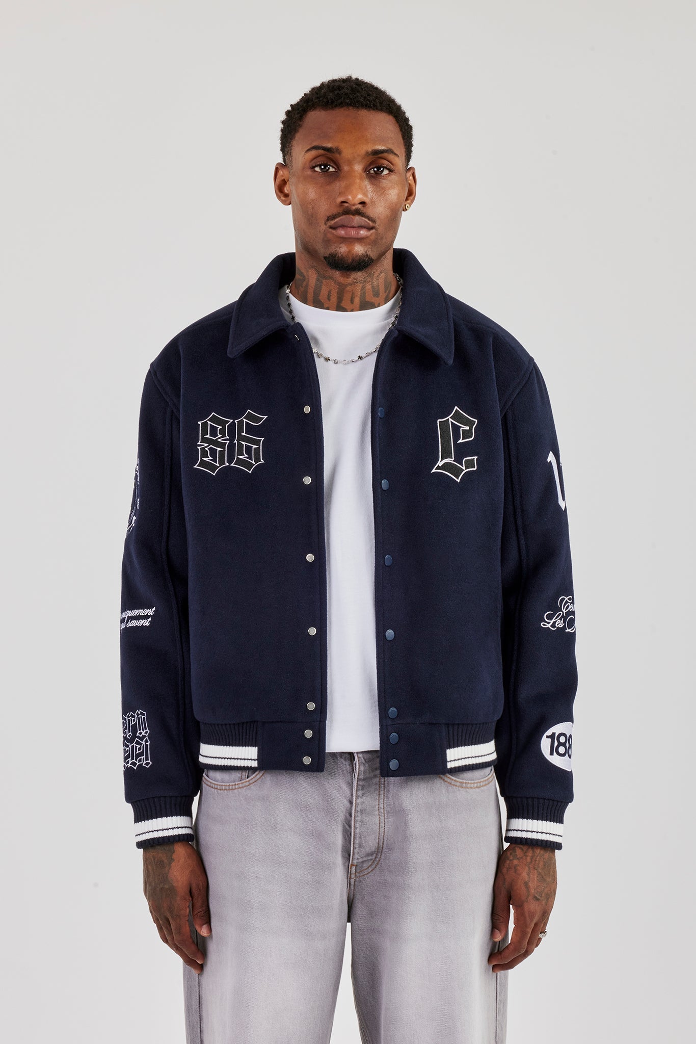 Varsity Badge Harrington Bomber - Navy