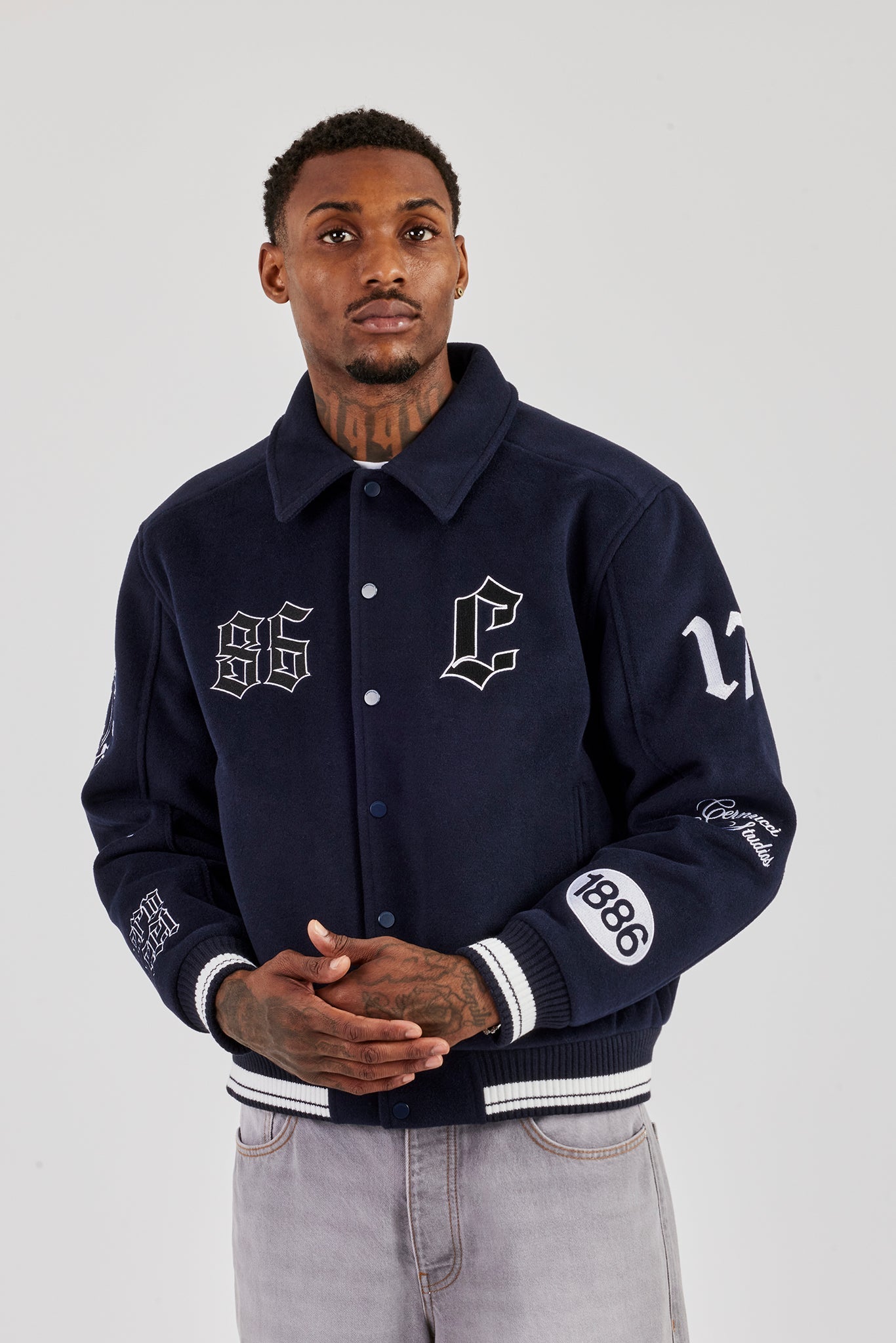Varsity Badge Harrington Bomber - Navy