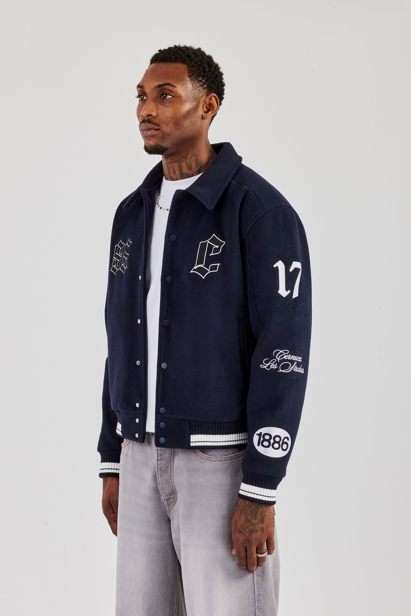 Varsity Badge Harrington Bomber - Navy