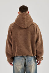 Oversized Borg Zip Hoodie - Chocolate