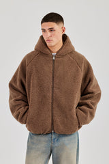 Oversized Borg Zip Hoodie - Chocolate
