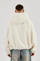 Oversized Borg Zip Hoodie - Off White