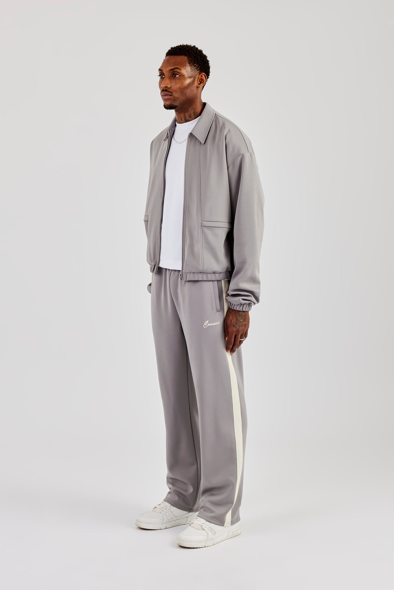 Poly Contrast Track Jacket & Relaxed Trouser - Grey