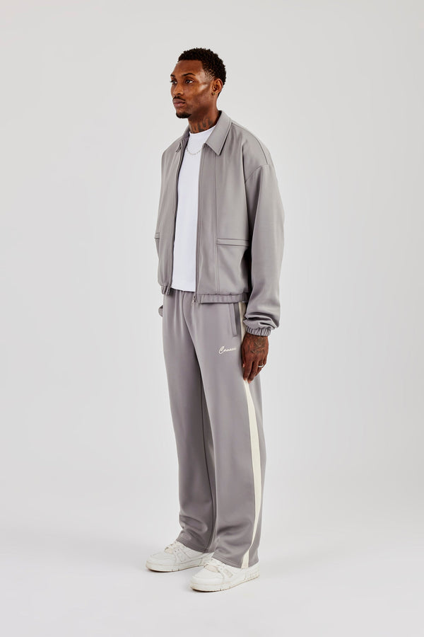 Poly Contrast Track Jacket & Relaxed Trouser - Grey